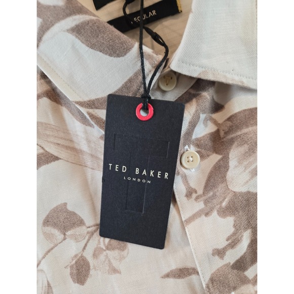 NWT Ted Baker Belmar Shirt Mens 2 Small Ivory Short Sleeve Linen Blend Floral - Picture 4 of 15